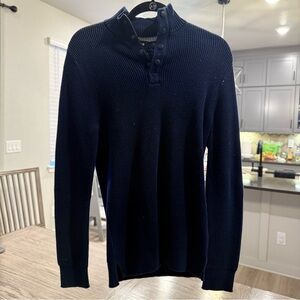 Express Men's Navy Ribbed Zip-Up Sweater